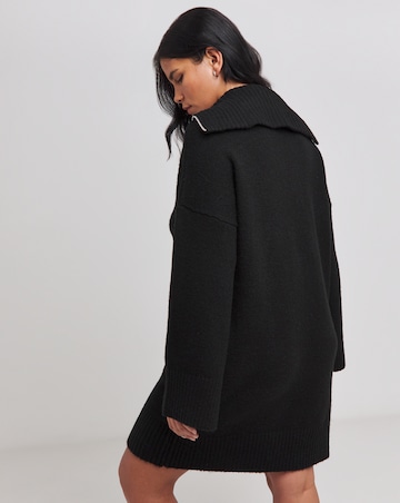 Black Zip Neck Knitted Mini Dress