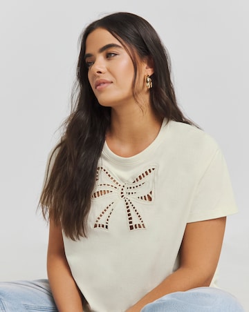 Simply Be Ecru Bow Cut Out T-Shirt