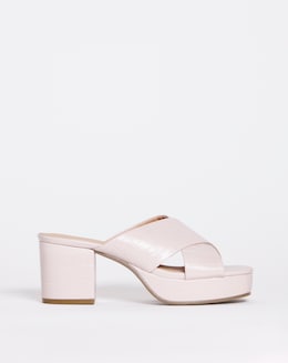 Beige Crossover Vamp Platform Mule - Wide Fit (E)