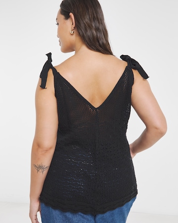 Black Tie Shoulder Crochet Cami