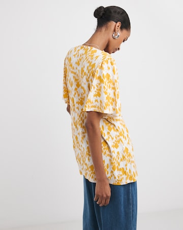 Print Button Front Angel Sleeve Top