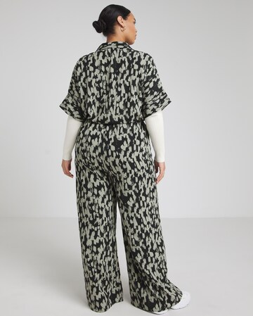Green Print Button Through Utility Jumpsuit With Pockets