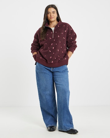 Simply Be Pink & Burgundy Cherries Embroidered Borg Sweatshirt