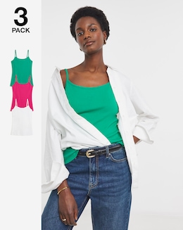 Pure Cotton Green, Pink, White  3 Pack Cami Vest
