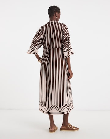 Border Print Placket Detail Smock Dress