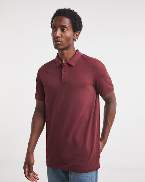 Tipped Pique Polo - Burgundy, Long Length