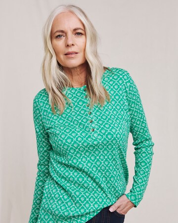 Julipa Printed Pure Cotton Ribbed Henley Top