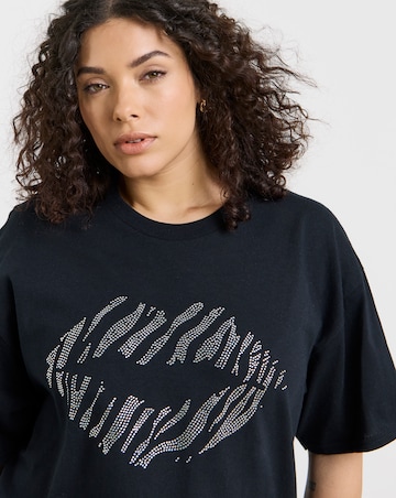 Black Diamante Zebra Lips T-Shirt