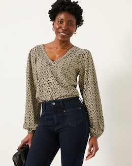 FatFace Margot Ikat Geo Print Top