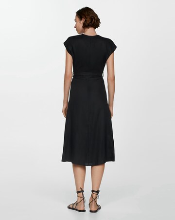 Mango Pure Linen Bow Tie V Neck Midi Dress