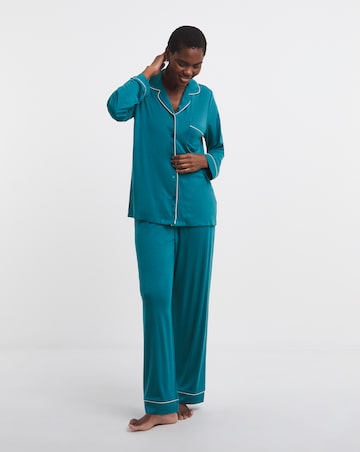 Figleaves Satin Trim Button Through Pyjama Set