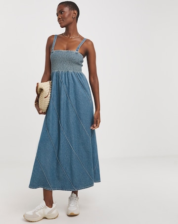 Blue Ruched Bodice Midaxi Dress