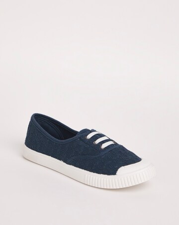 Burney Broderie Lace Up Plimsole Trainers Standard D Fit