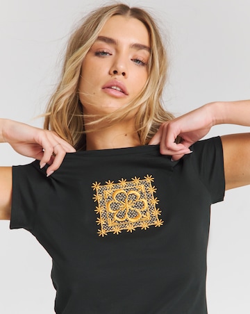 Black Baby T-Shirt with Metallic Embroidery