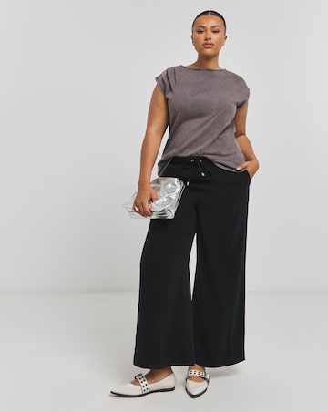 Acid Wash Draped Slash Neck Top