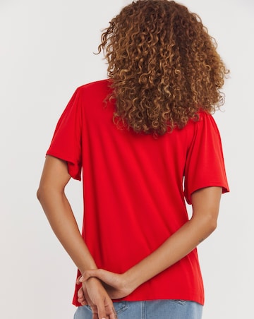 Red Button Front Angel Sleeve Top