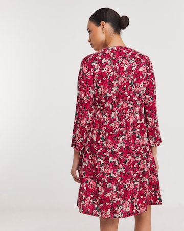 Pink Floral Relaxed Button Through Smock Dress