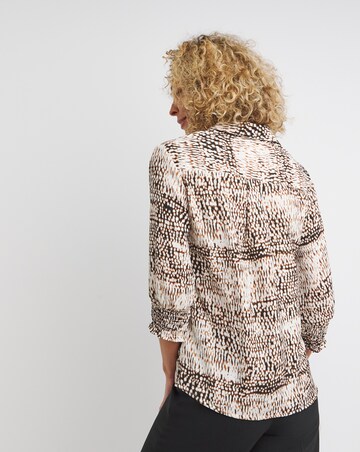 Natural Print Three Quarter Sleeve Mock Wrap Shirt