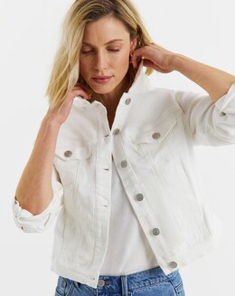 chinese dress ladies White Denim Jacket | Color - Magnolia White / 2X