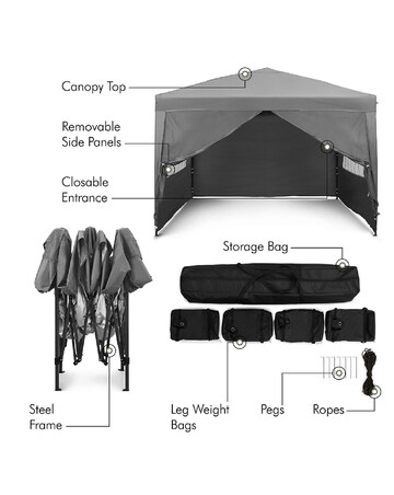 VonHaus Grey Pop-Up Garden Gazebo 3m x 3m - Waterproof Canopy Shelter