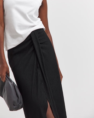 Black Crinkle Pull On Jersey Midi Wrap Skirt