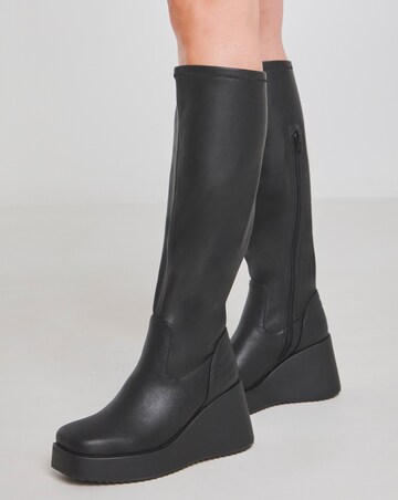 Pax Wedge Knee High Boots Quilting Detail - Wide Fit (E) & Curvy Calf
