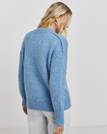 Blue Exposed Seam Mock Neck Jumper