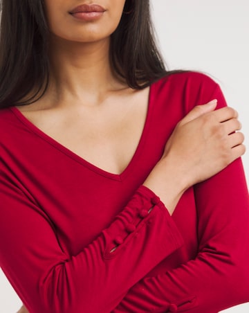 Button Detail V Neck Top
