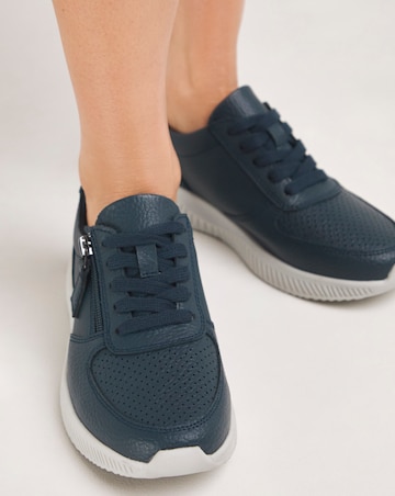 Heavenly Soles Seraphina Leather Lace Up Side Zip Trainers - Wide Fit (E)