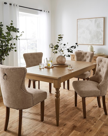 Margot Oak Dining Table with 4 Studded Mabel Chairs