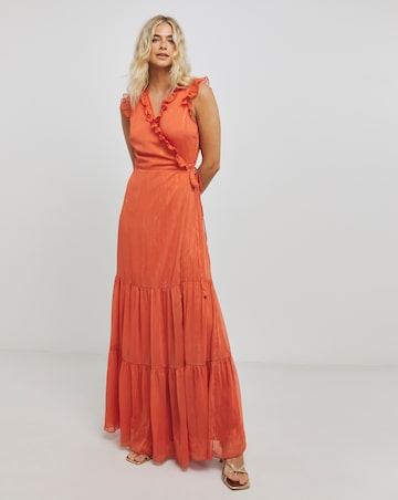 Little Mistress Orange Frill Wrap Dress