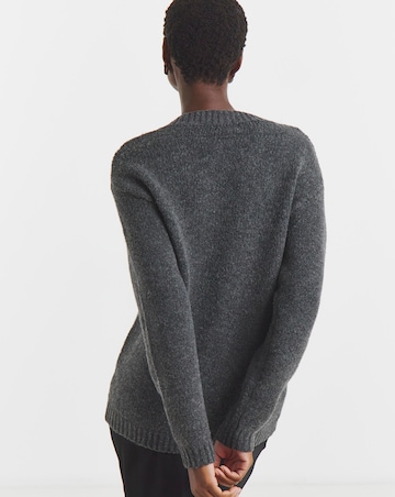 Grey V Neck Embellished Jumper