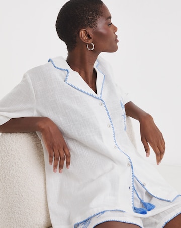 Figleaves Embroidered Cotton Pyjama Shortie Set