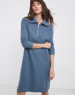 Roll Neck Zip Detail Cut and Sew Short Dress