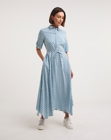 Asymmetric Hem Drawstring Waist Shirt Dress