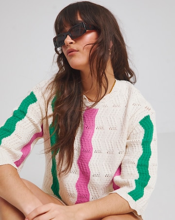 Native Youth Multi Stripe Intarsia Scallop Detail Knited Top