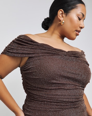 Little Mistress Ruched Bardot Midi Dress