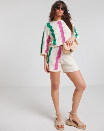 Native Youth Multi Stripe Intarsia Scallop Detail Knited Top