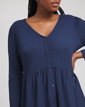 Navy Waffle Button up Midi Dress With Pockets