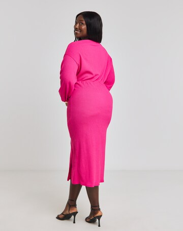 Pink Textured Jersey Ruched Midi Column Dress