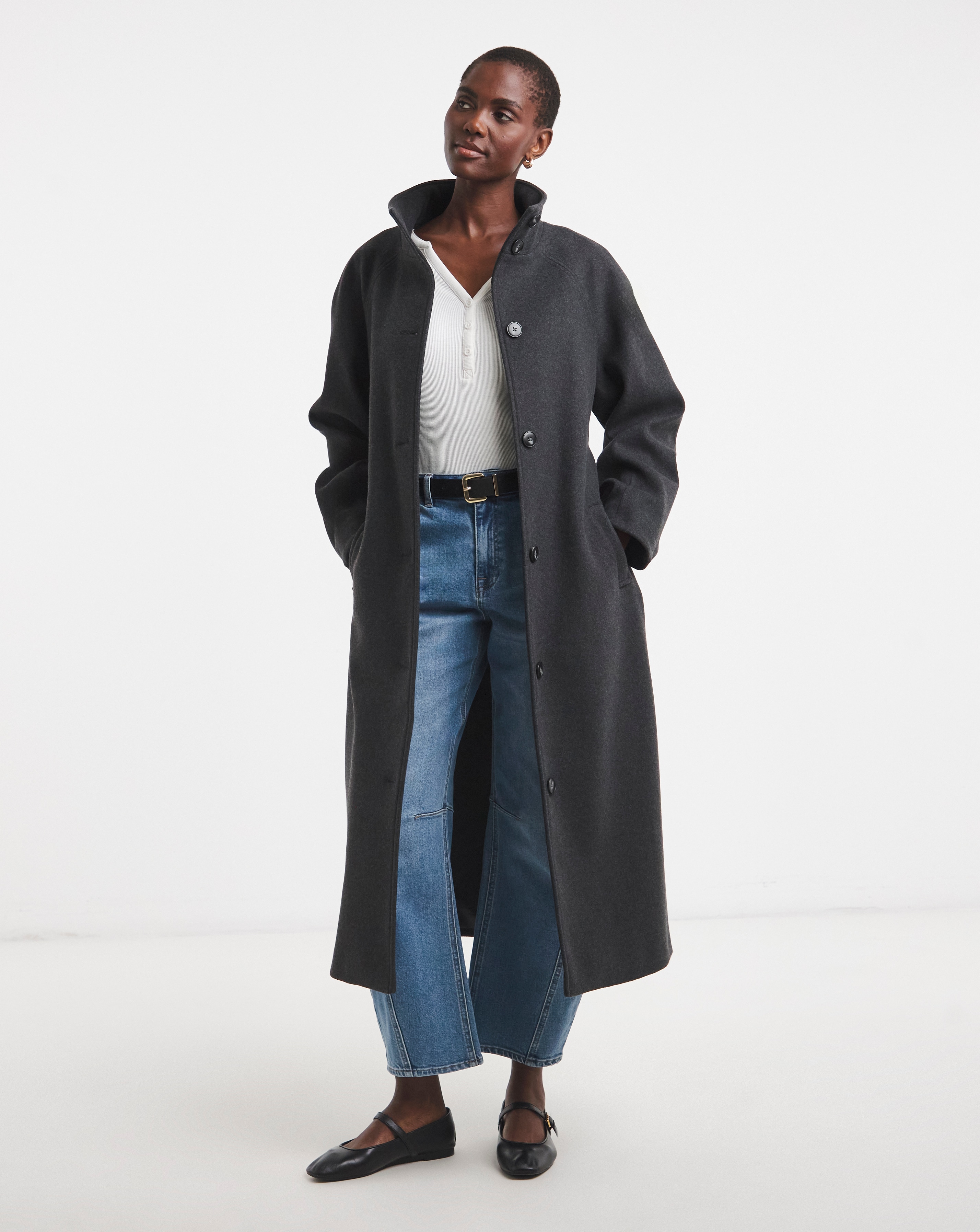 Red Funnel Neck Longline Coat | Ambrose Wilson