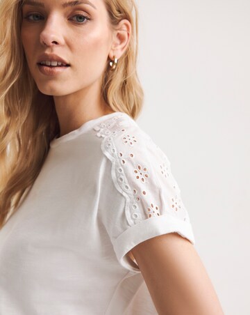 White Broderie Shoulder Insert Short Sleeve Top