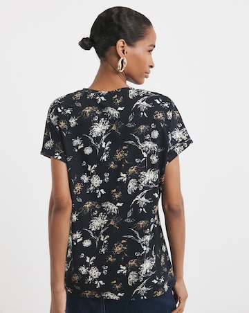 Pure Cotton Floral Print V-Neck Short Sleeve T-Shirt