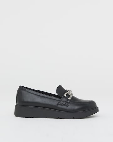 Heavenly Soles Paphos Low Wedge Loafers With Chain Trim - Extra Wide Fit (EEE)