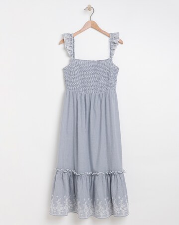 Stripe Broderie Cami Dress With Shirring