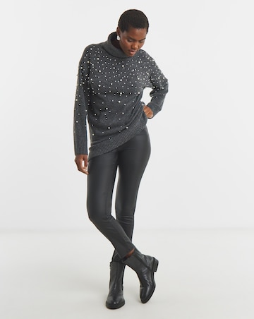 Charcoal Roll Neck Pearl Jumper