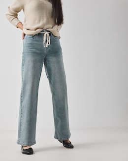 Light Blue Tie Front Wide Leg Jeans