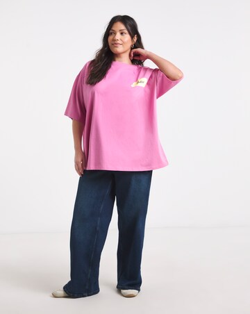 Pink Shelf Care Embroidered Oversized Graphic T-Shirt