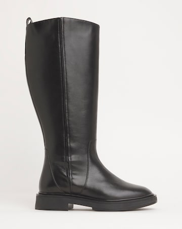 Andy Leather Stretch Seam Knee High Flat Boots Wide E Fit Super Curvy Calf