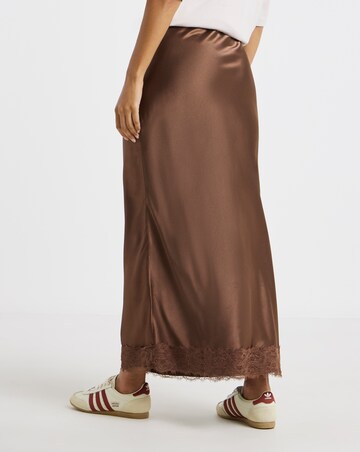 Simply Be Chocolate Lace Trim Satin Maxi Skirt